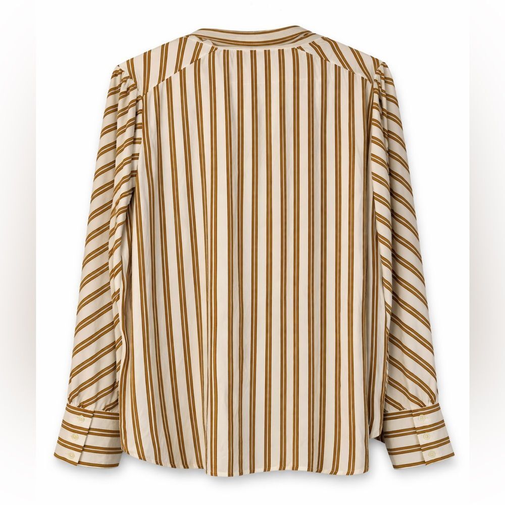 LOFT Striped Blouse Neck Tie White Mustard Long Sleeve Top Women’s Large NWOT - Picture 3 of 6